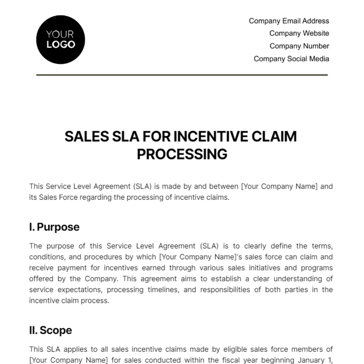 Sales SLA for Incentive Claim Processing Template - Edit Online & Download