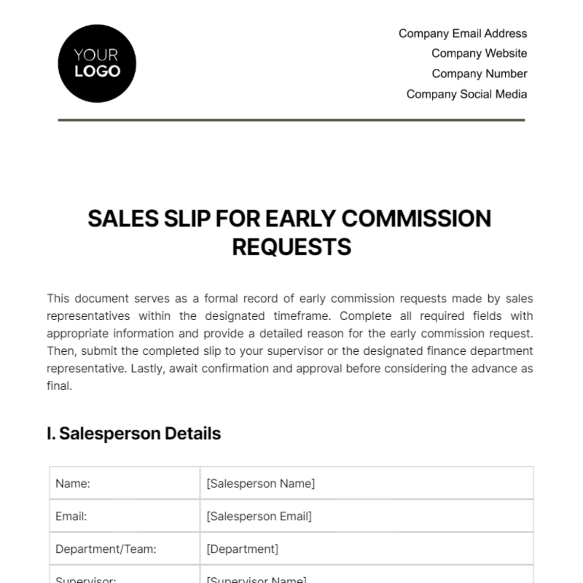 Sales Slip for Early Commission Requests Template - Edit Online & Download