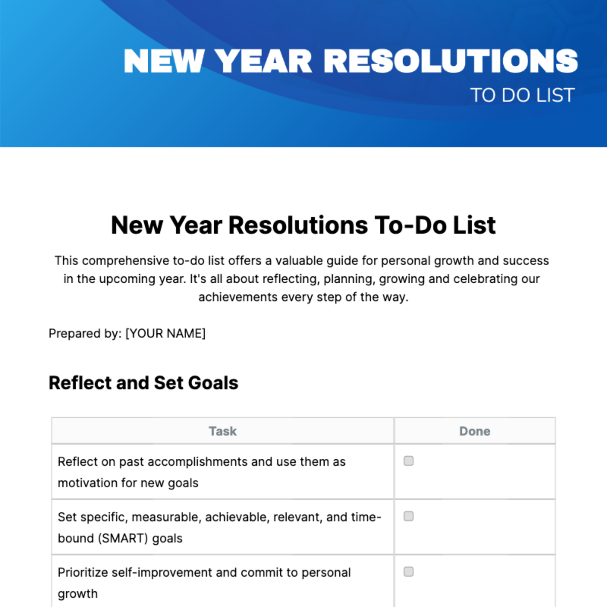 Free New Year Resolutions To Do List Template