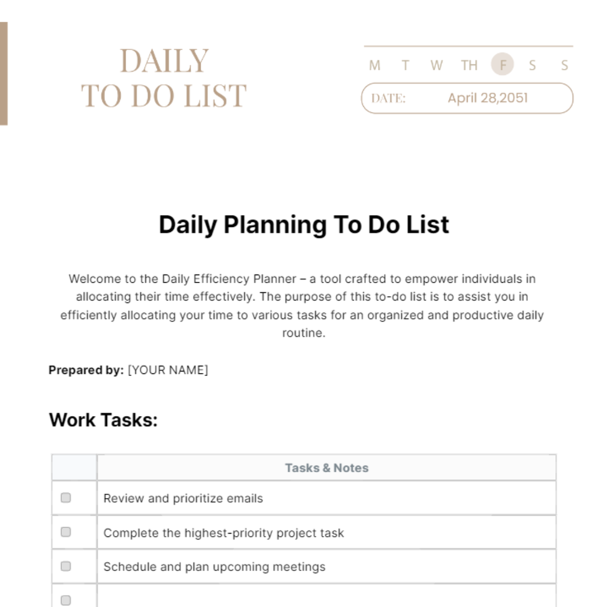 Free Daily Planning To Do List Template
