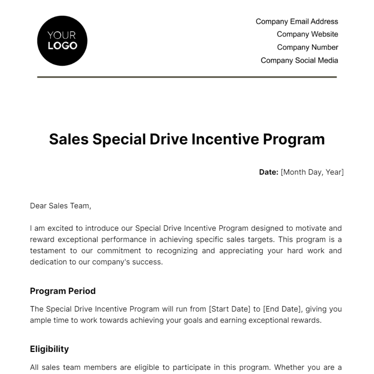 Sales Special Drive Incentive Program Template