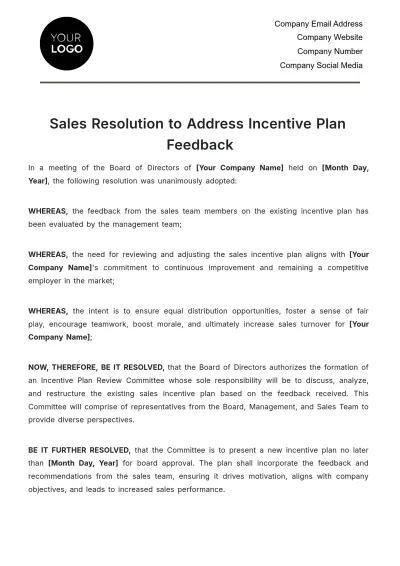 Free Sales Resolution to Address Incentive Plan Feedback Template to Edit Online