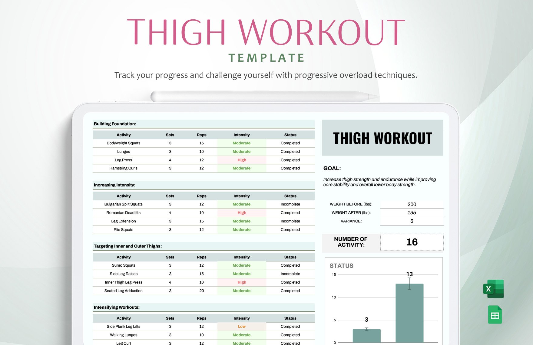 Thigh Workout Template in Excel, Google Sheets
