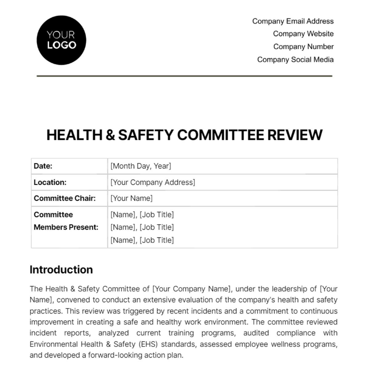 Health & Safety Committee Review Template