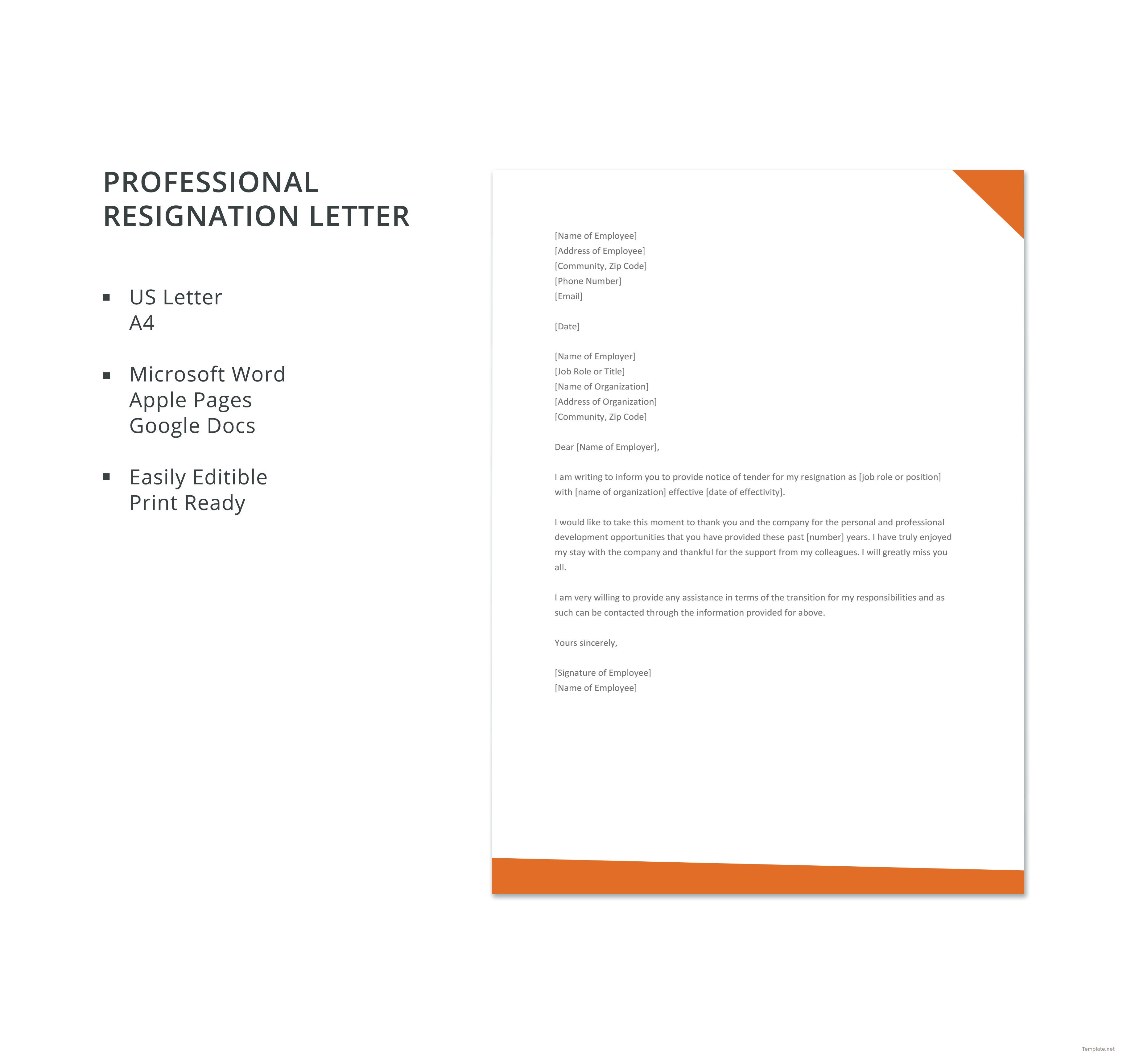 Professional Resignation Letter Template in Microsoft Word Apple Pages