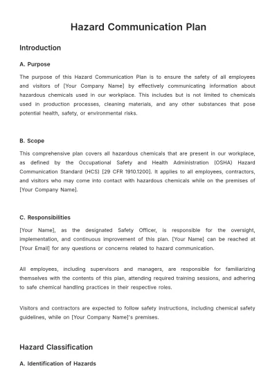 Free Hazard Communication Plan Template to Edit Online