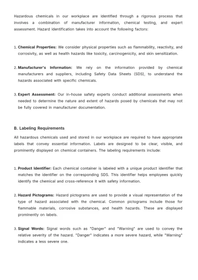 Free Hazard Communication Plan Template to Edit Online
