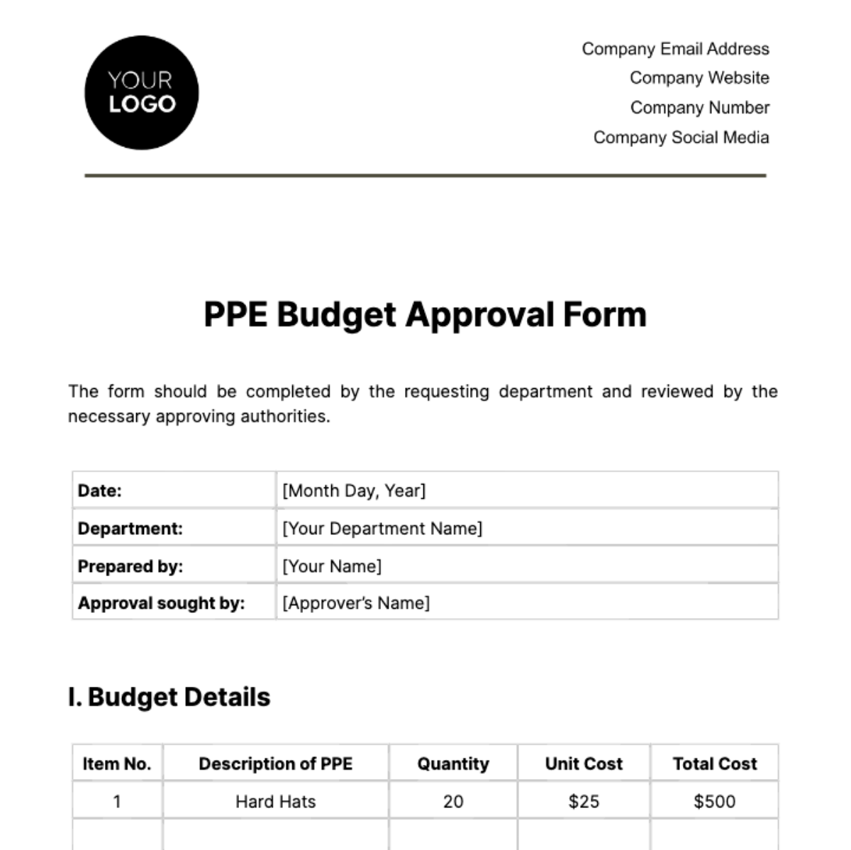 PPE Budget Approval Form Template - Edit Online & Download