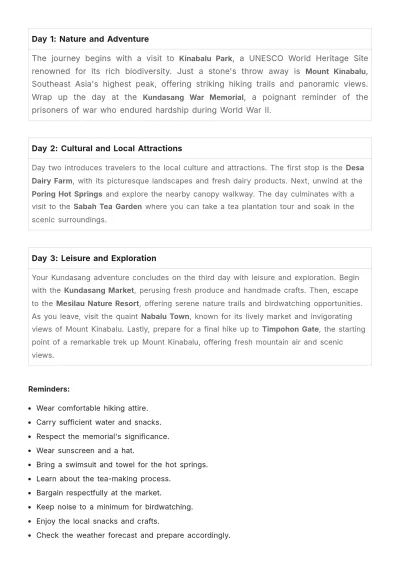 Free Kundasang Trip Itinerary Template to Edit Online