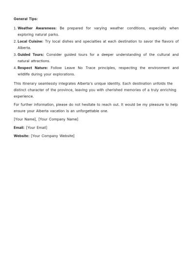 Free Alberta Itinerary Template to Edit Online