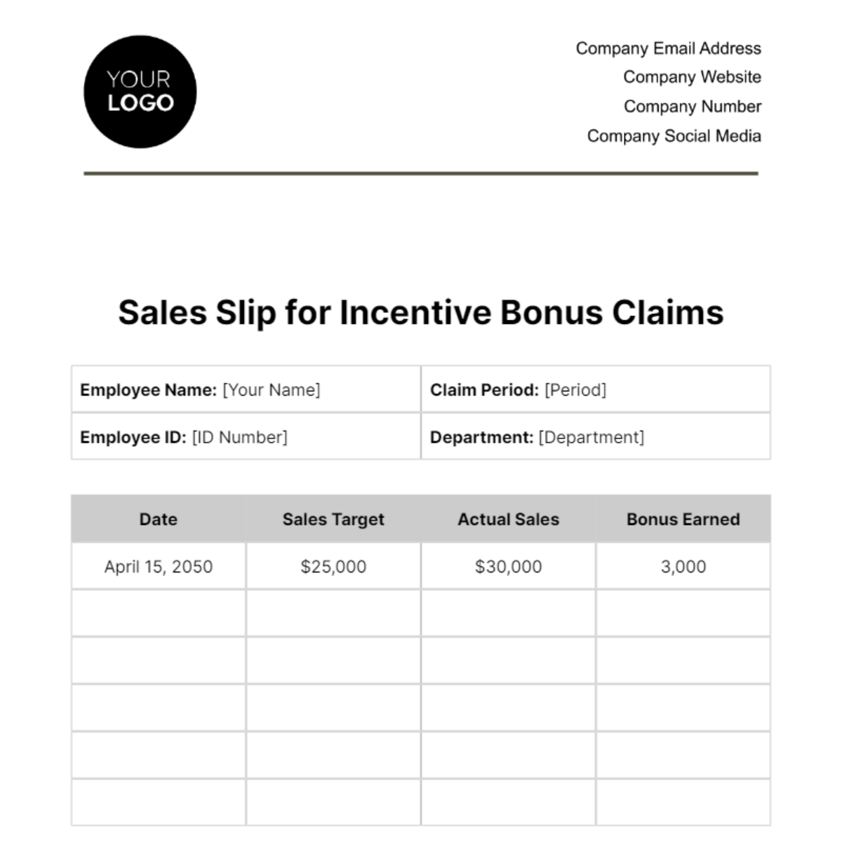 Sales Slip for Incentive Bonus Claims Template