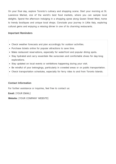 Free 4 Day Toronto Itinerary Template to Edit Online