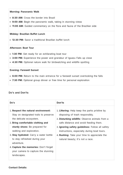 Free Iguazu Falls Itinerary Template to Edit Online