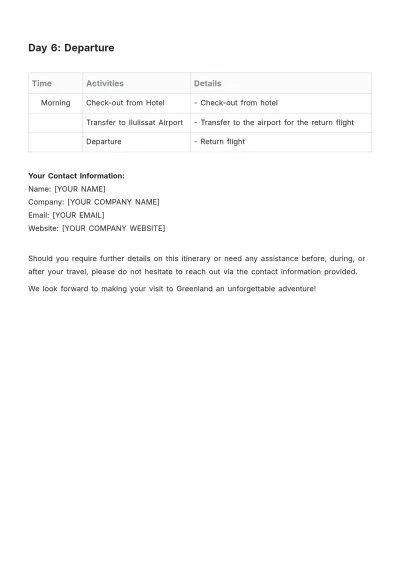 Free Greenland Itinerary Template to Edit Online