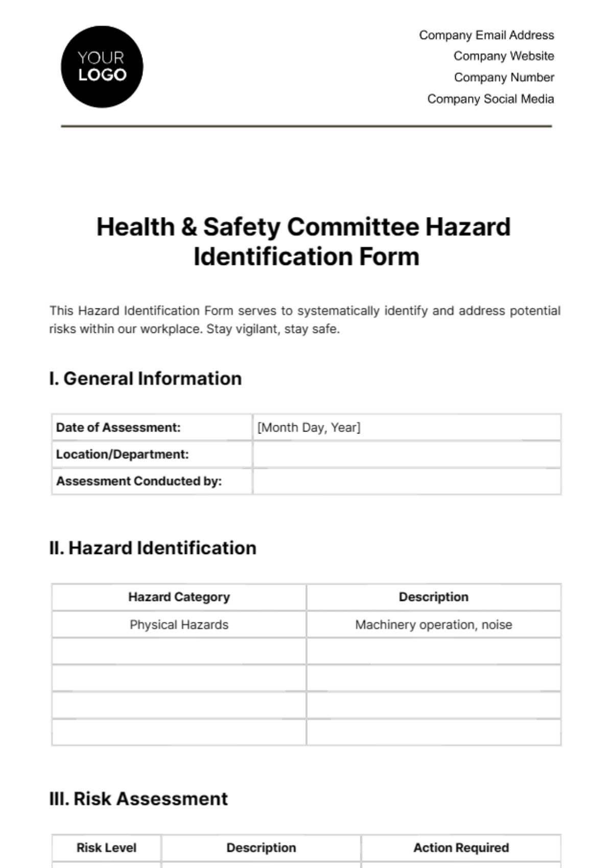 Health & Safety Committee Hazard Identification Form Template