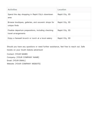 Free South Dakota Itinerary Template to Edit Online