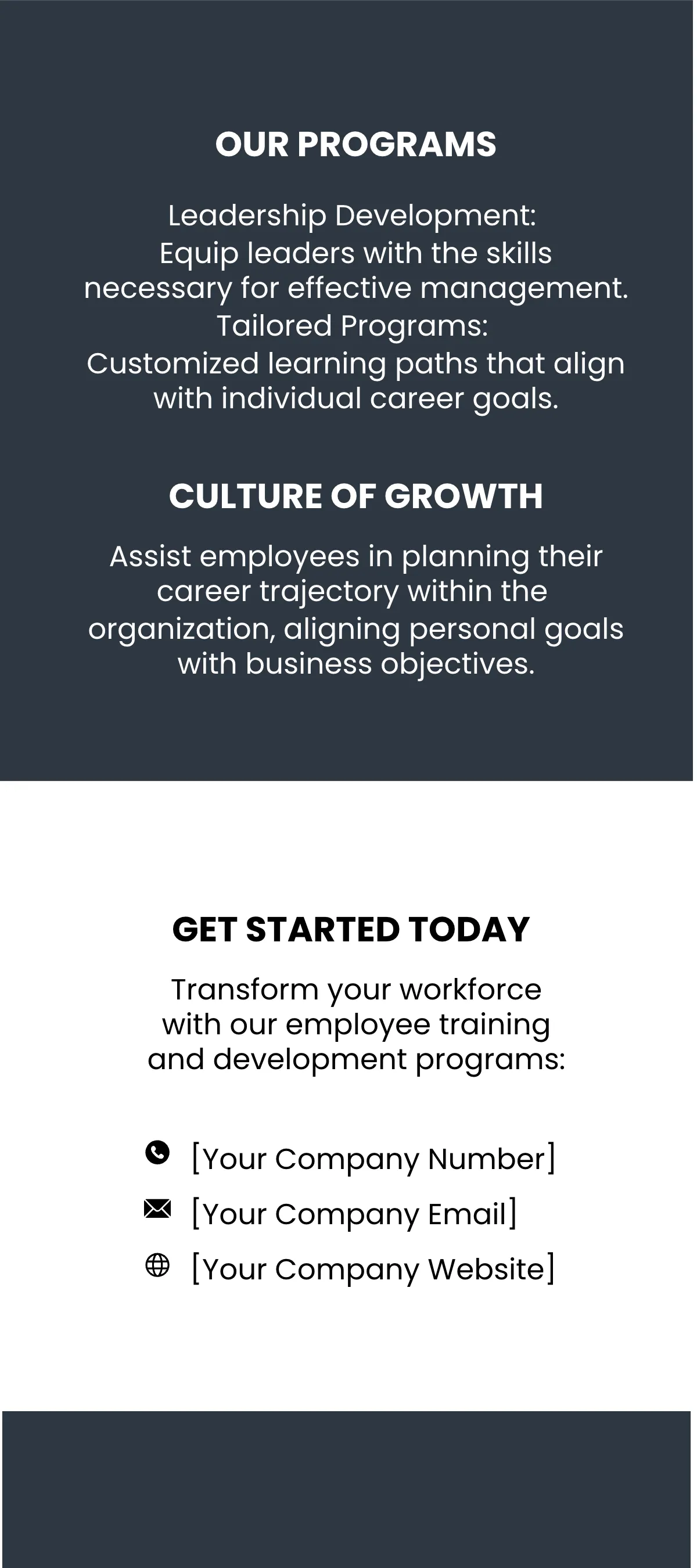 Free Employee Training and Development Programs Rack Card Template to Edit Online