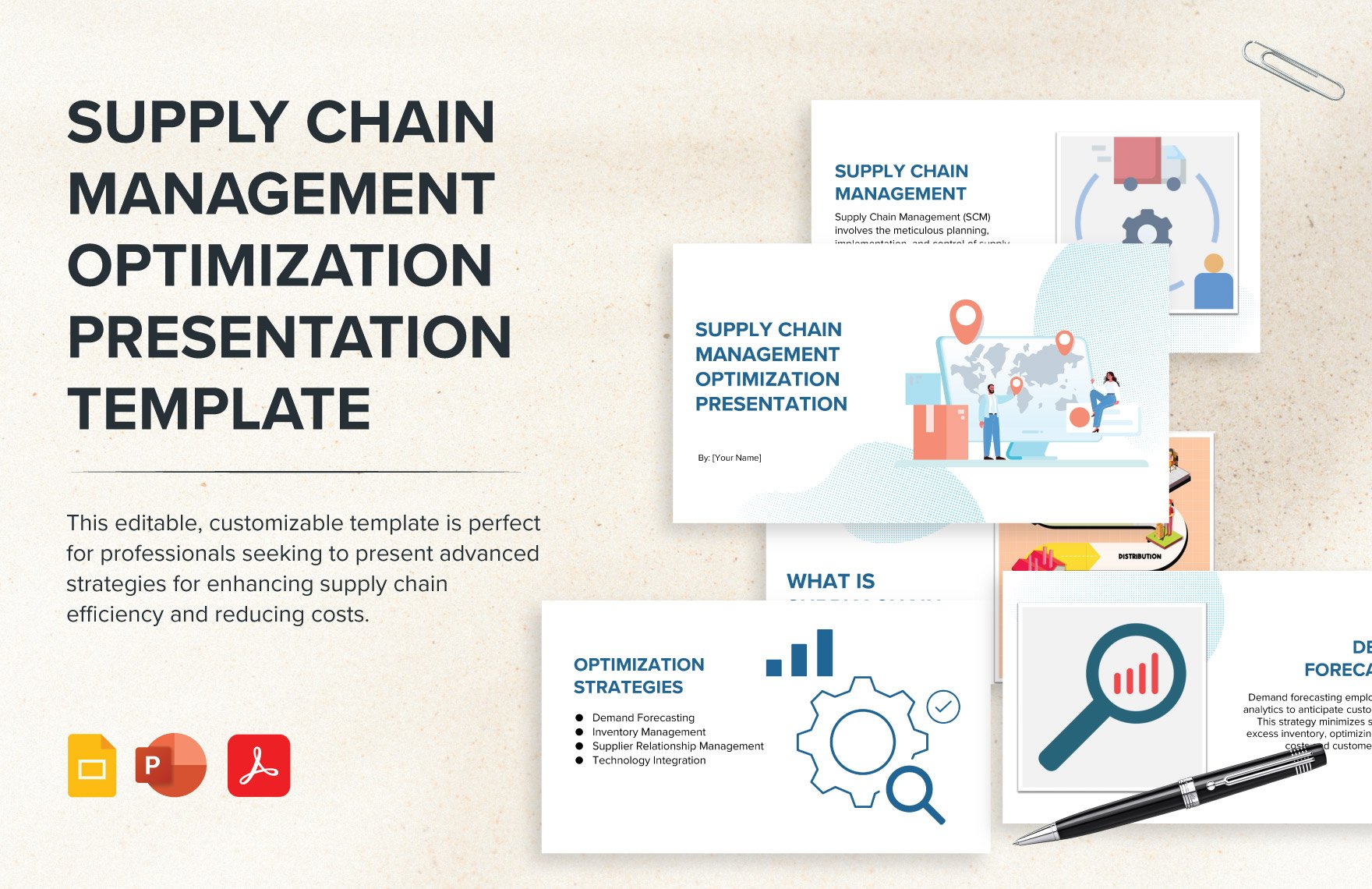 Free Supply Chain Management Optimization Presentation Template in PDF, PowerPoint