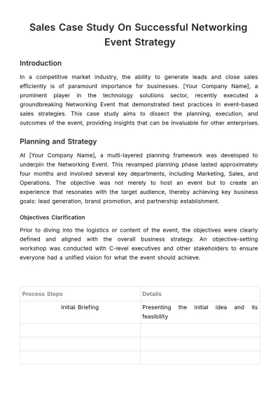 Free Sales Case Study on Successful Networking Event Strategy Template to Edit Online