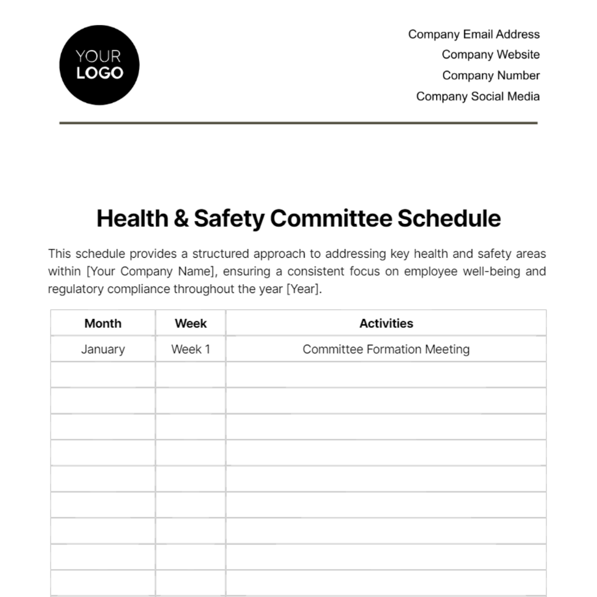 Health & Safety Committee Schedule Template
