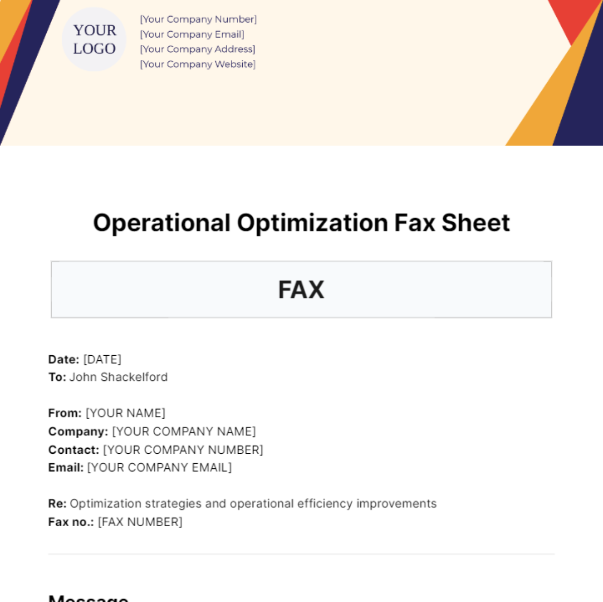 Operational Optimization Fax Sheet Template - Edit Online & Download