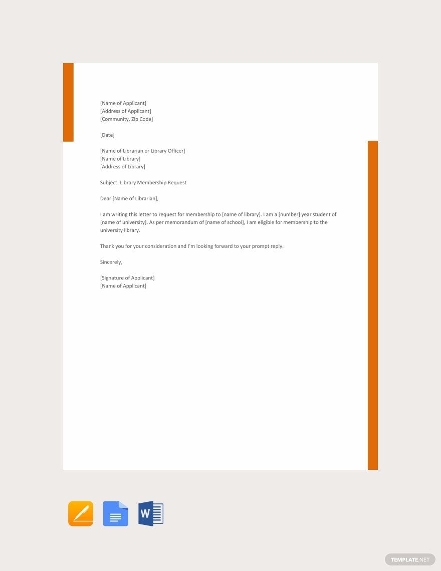 Application Letter for Library Membership Template
