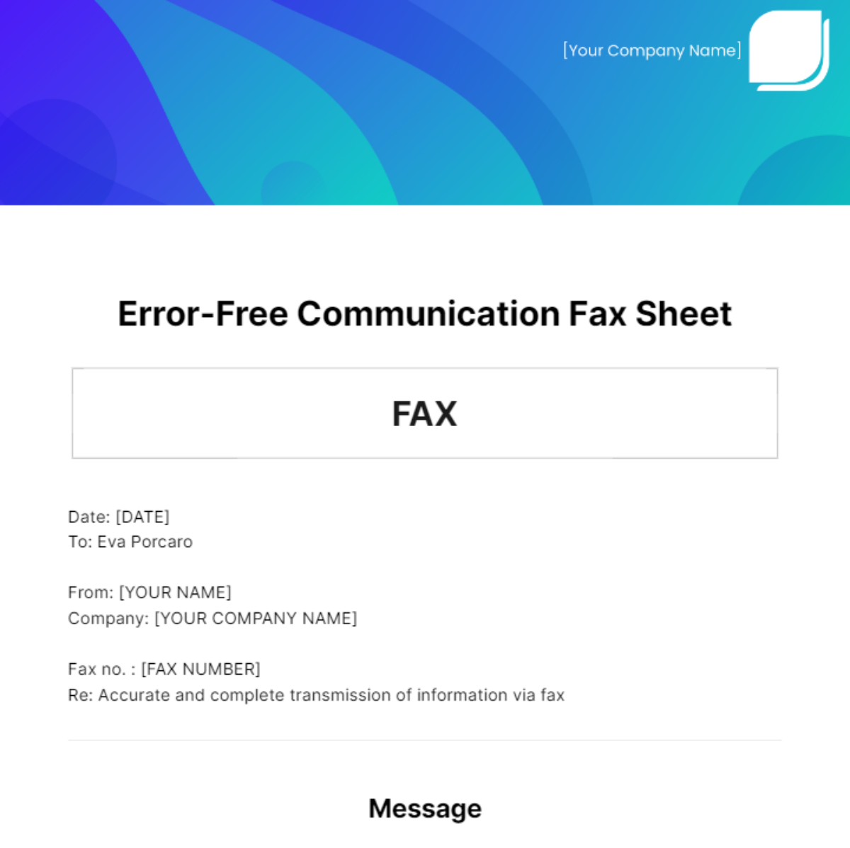 Error-Free Communication Fax Sheet Template
