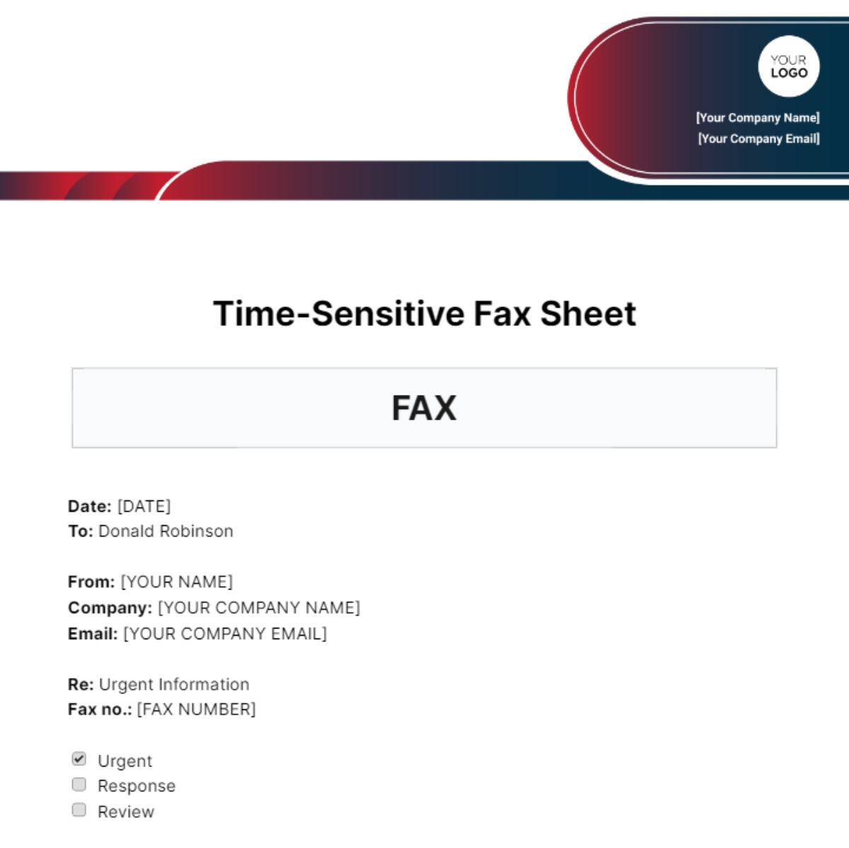Free Time-Sensitive Fax Sheet Template