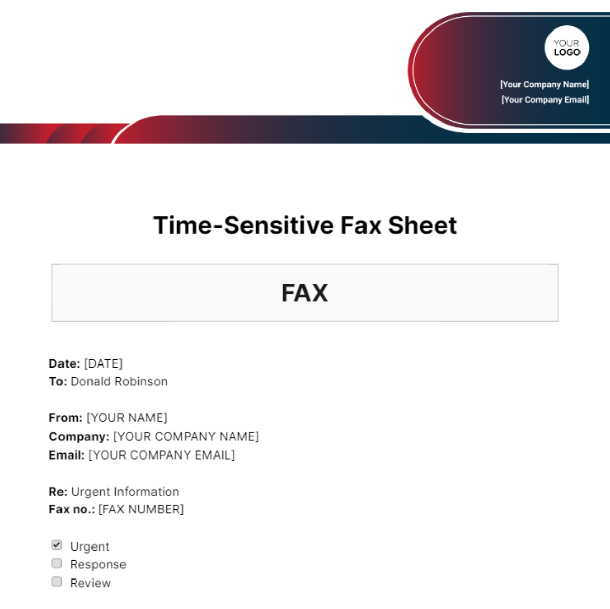 Time-Sensitive Fax Sheet Template - Edit Online & Download