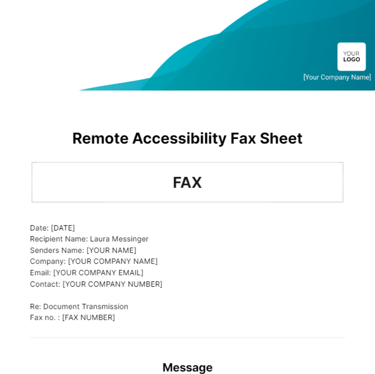 Free Remote Accessibility Fax Sheet Template