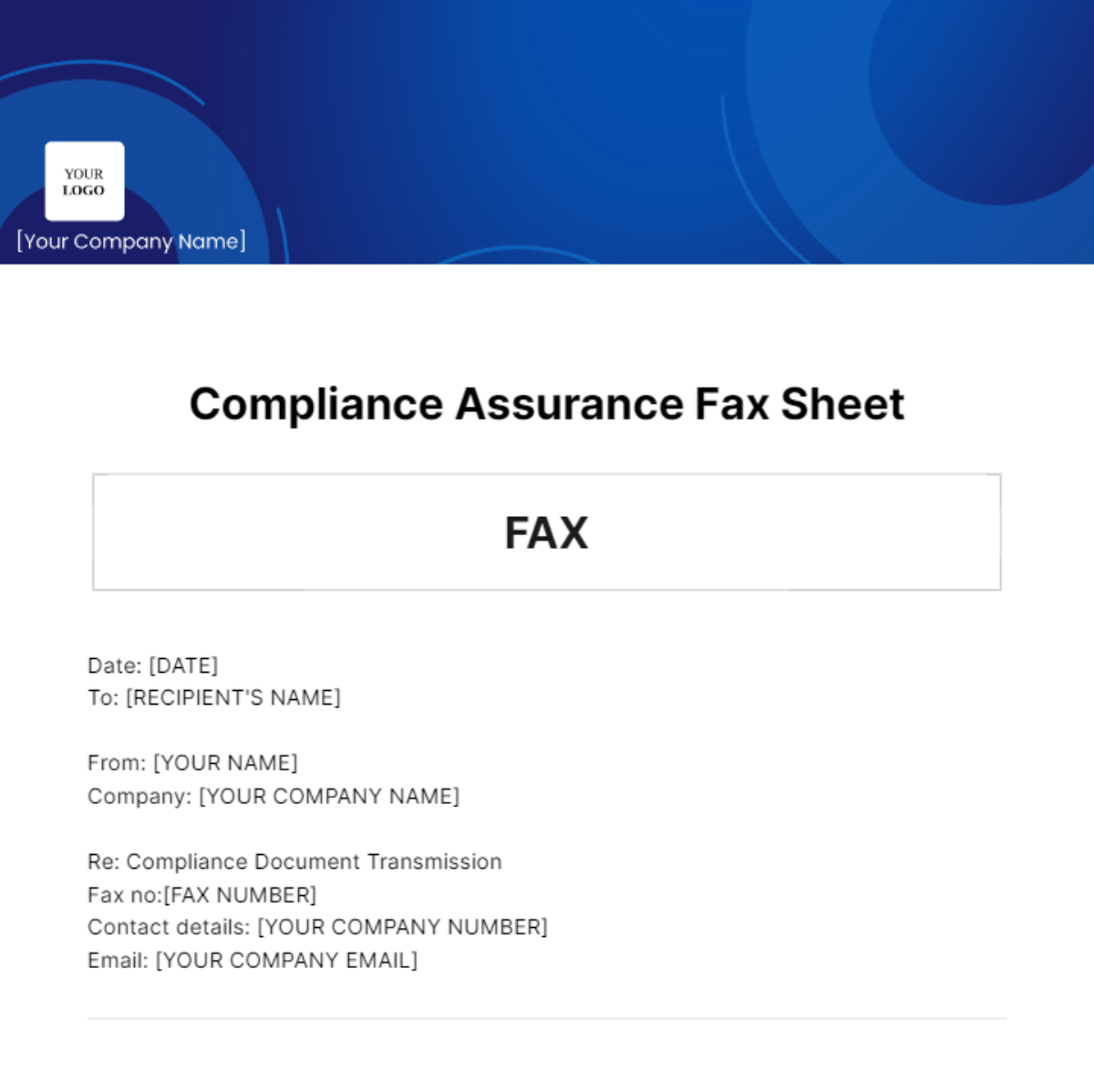 Free Compliance Assurance Fax Sheet Template