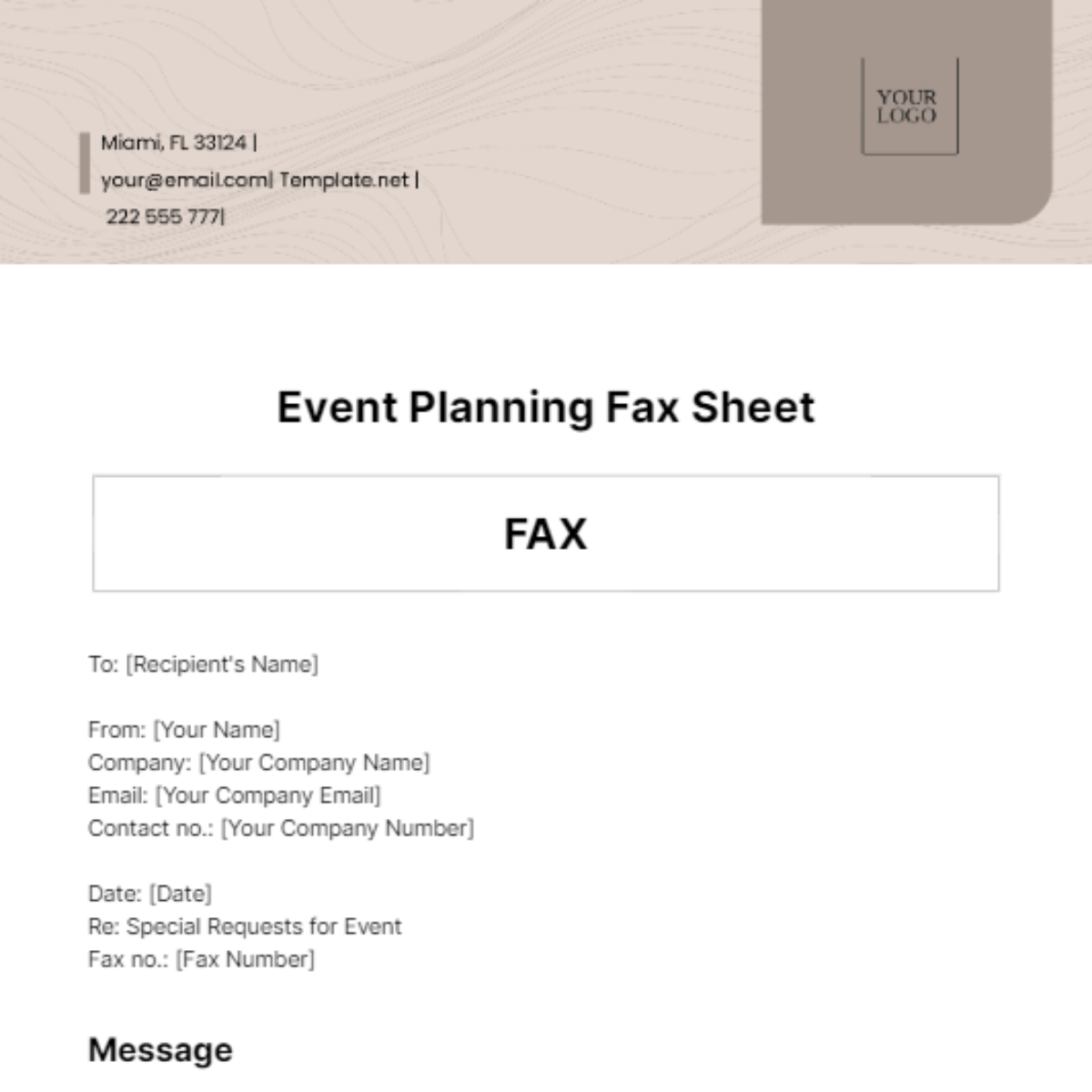 Free Event Planning Fax Sheet Template