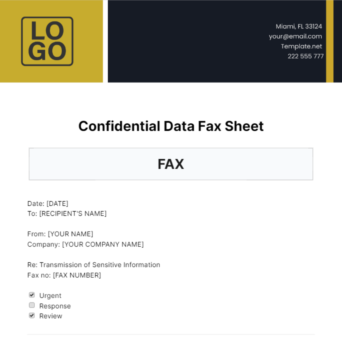 Free Confidential Data Fax Sheet Template