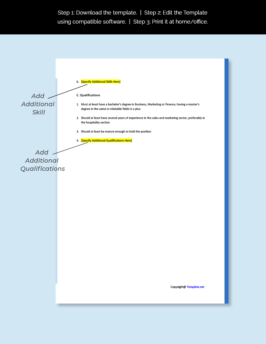 Hotel Sales Manager Job Ad And Description Template Google Docs Word 