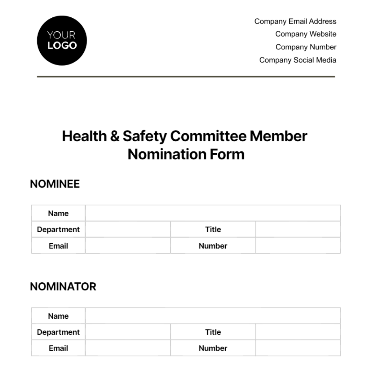 Health & Safety Committee Member Nomination Form Template