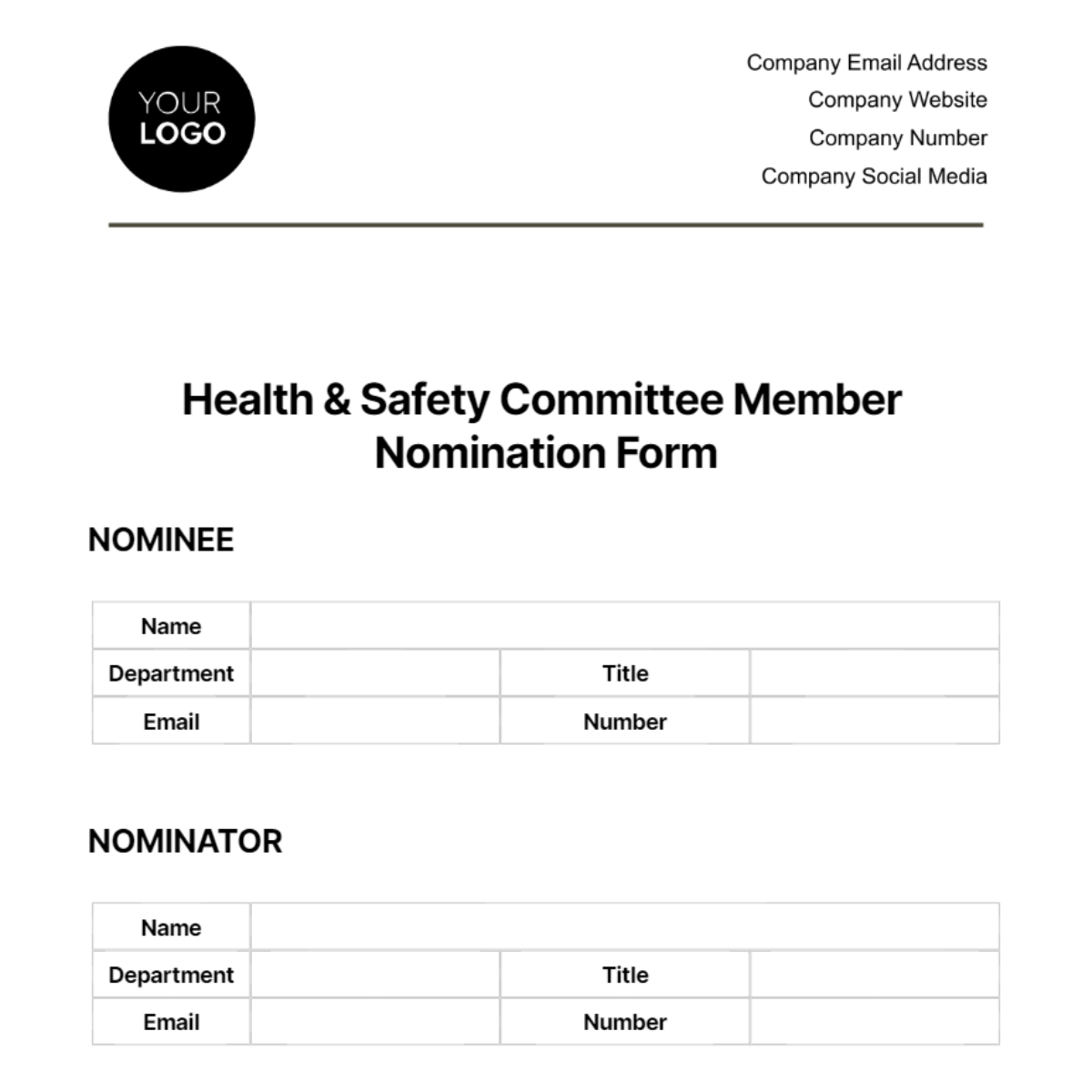 Free Health & Safety Committee Member Nomination Form Template to Edit ...