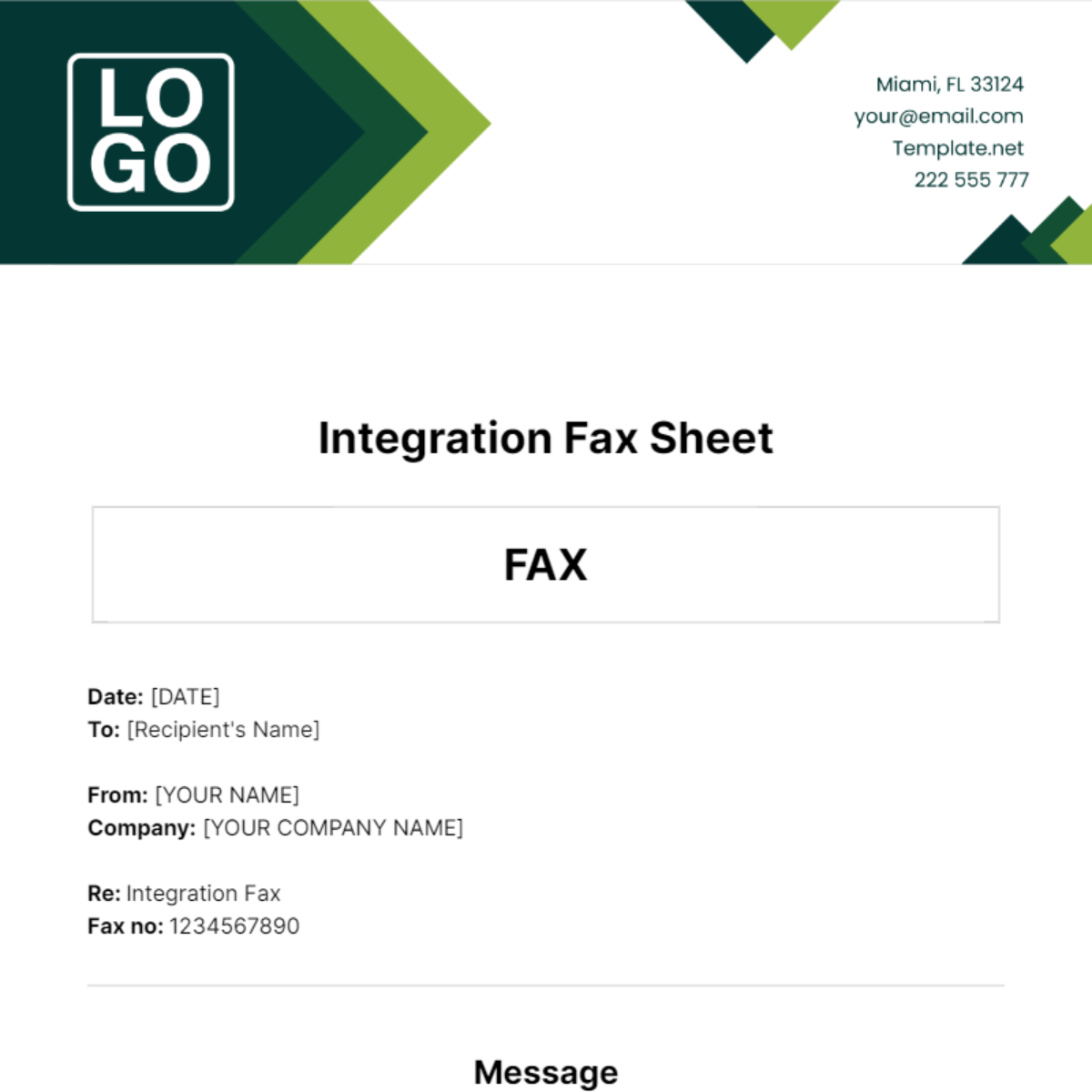 Free Integration Fax Sheet Template