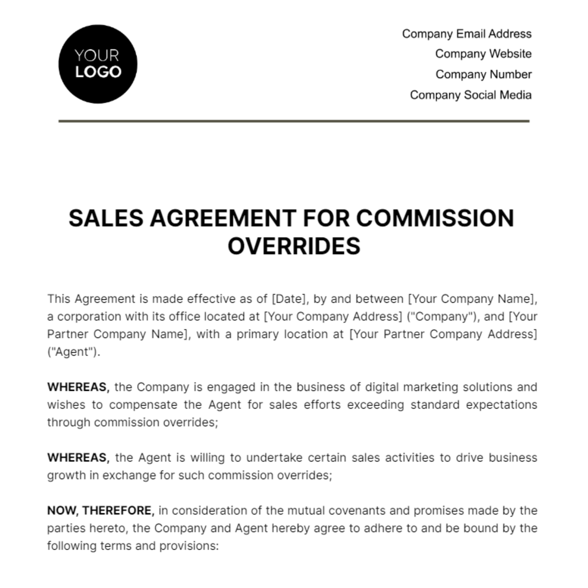 Sales Agreement for Commission Overrides Template