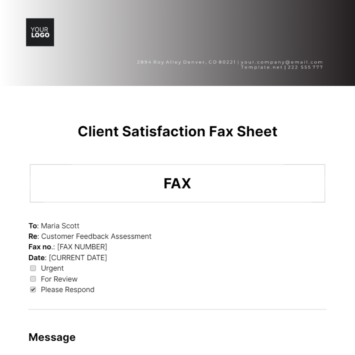Free Client Satisfaction Fax Sheet Template