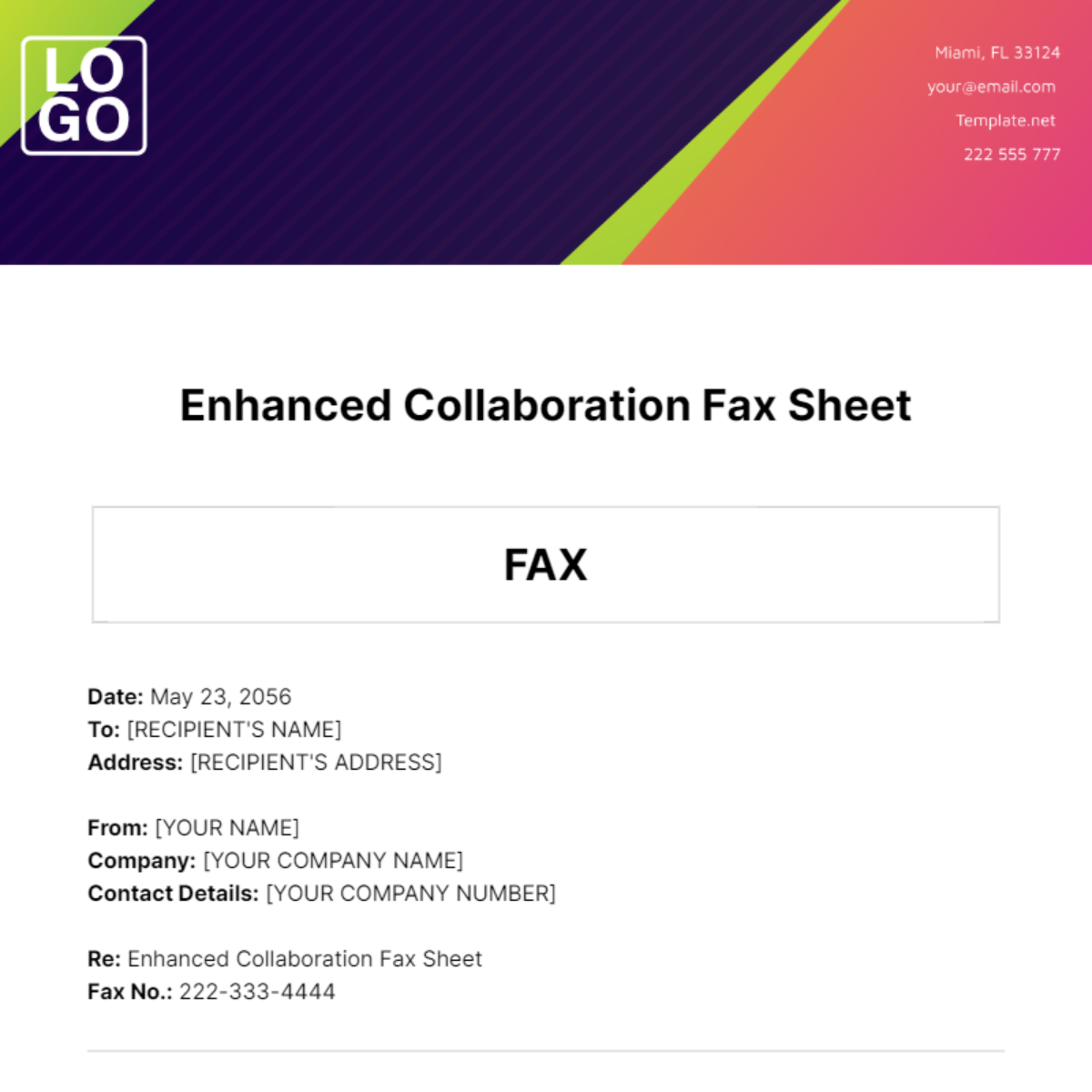 Free Enhanced Collaboration Fax Sheet Template