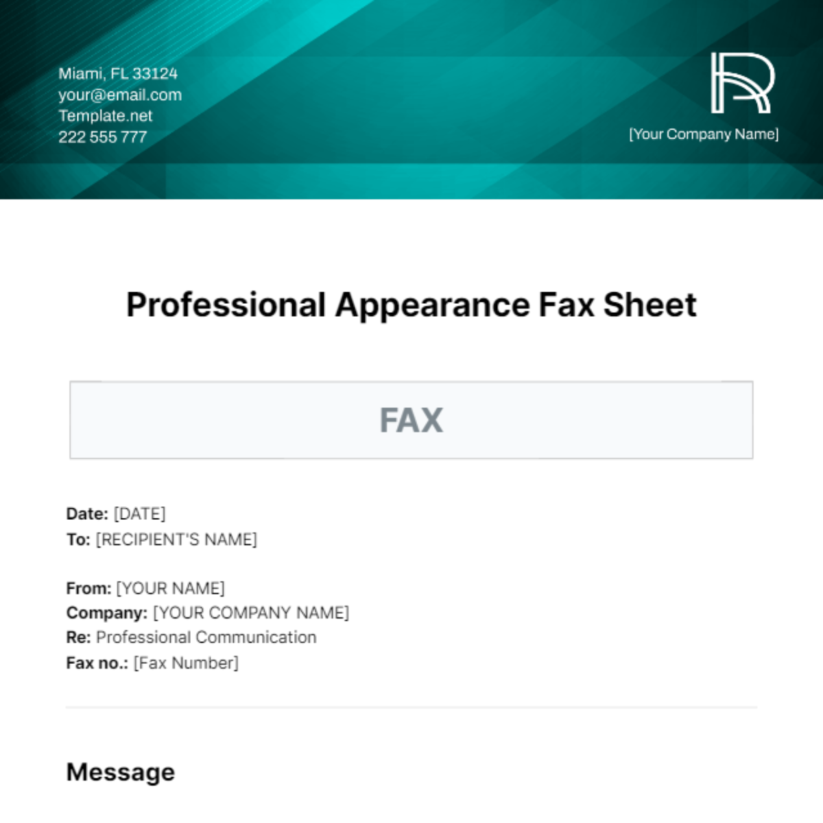 Free Professional Appearance Fax Sheet Template
