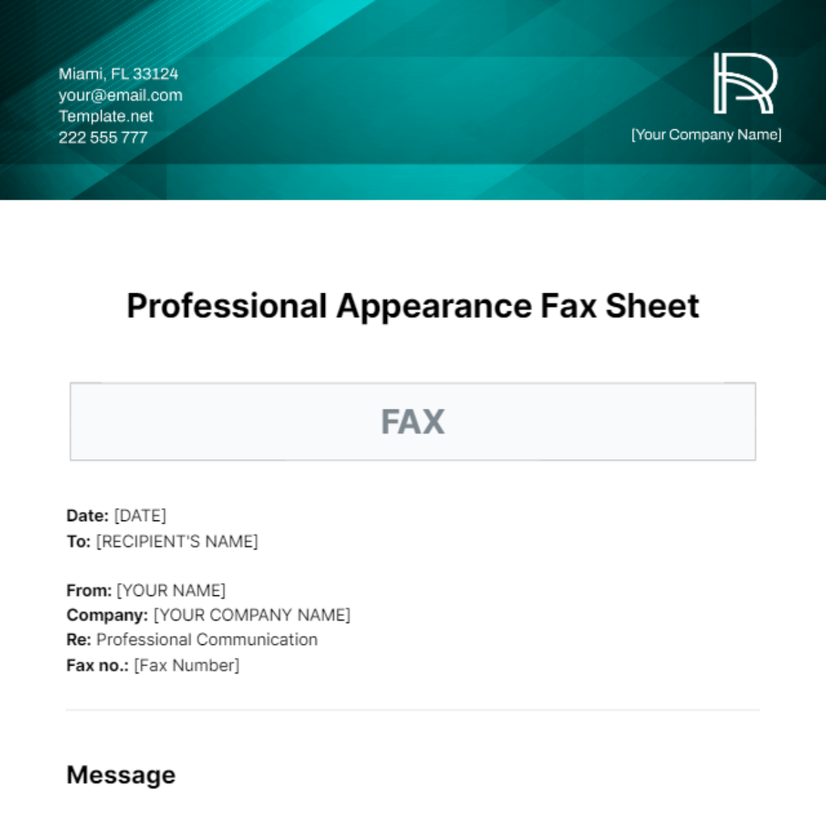 Professional Appearance Fax Sheet Template - Edit Online & Download