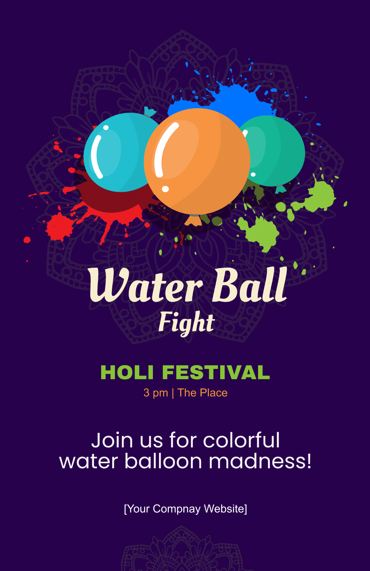 Free Holi Event Poster Template