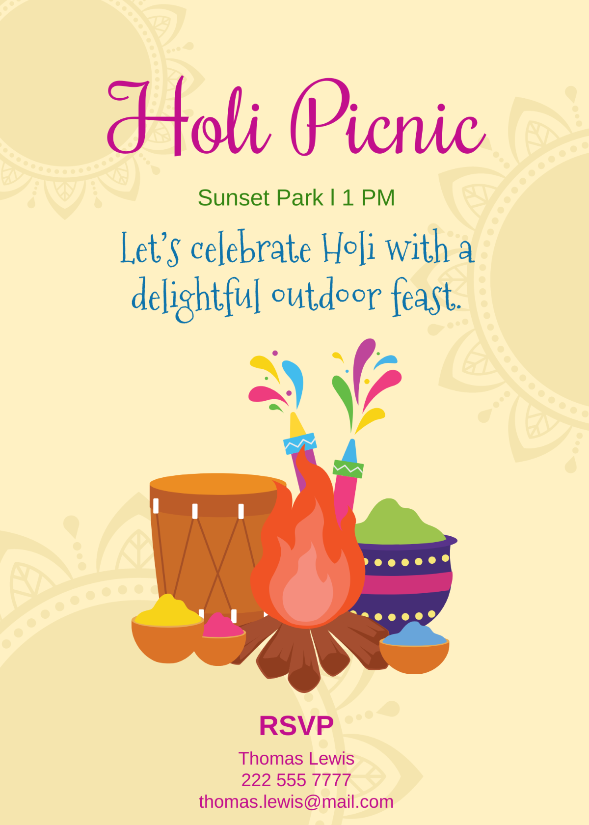 Holi Invitation Template - Edit Online & Download