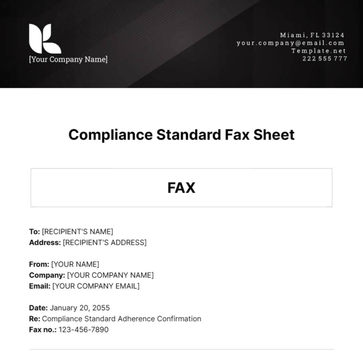 Free Compliance Standard Fax Sheet Template