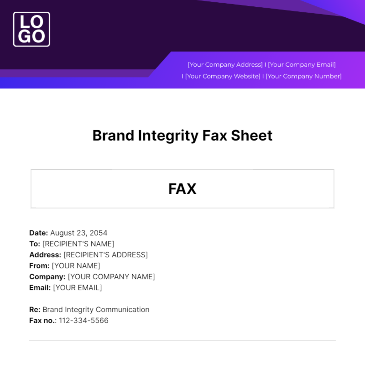 Free Brand Integrity Fax Sheet Template