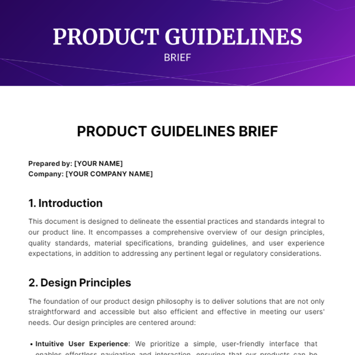 Free Product Guidelines  Brief Template