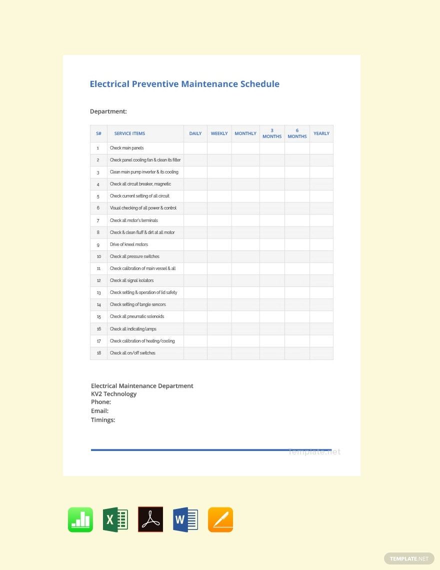 Electrical Preventive Maintenance Schedule