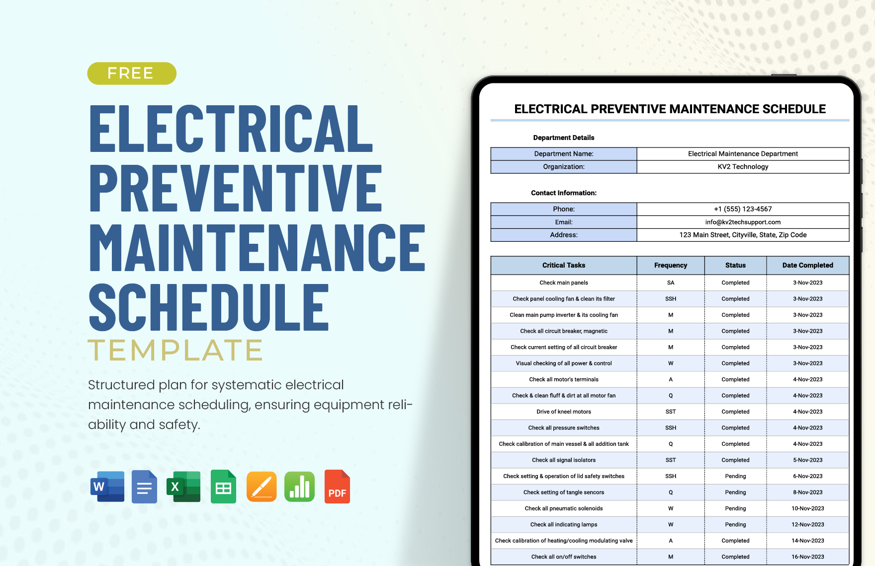 Electrical Preventive Maintenance Schedule Template