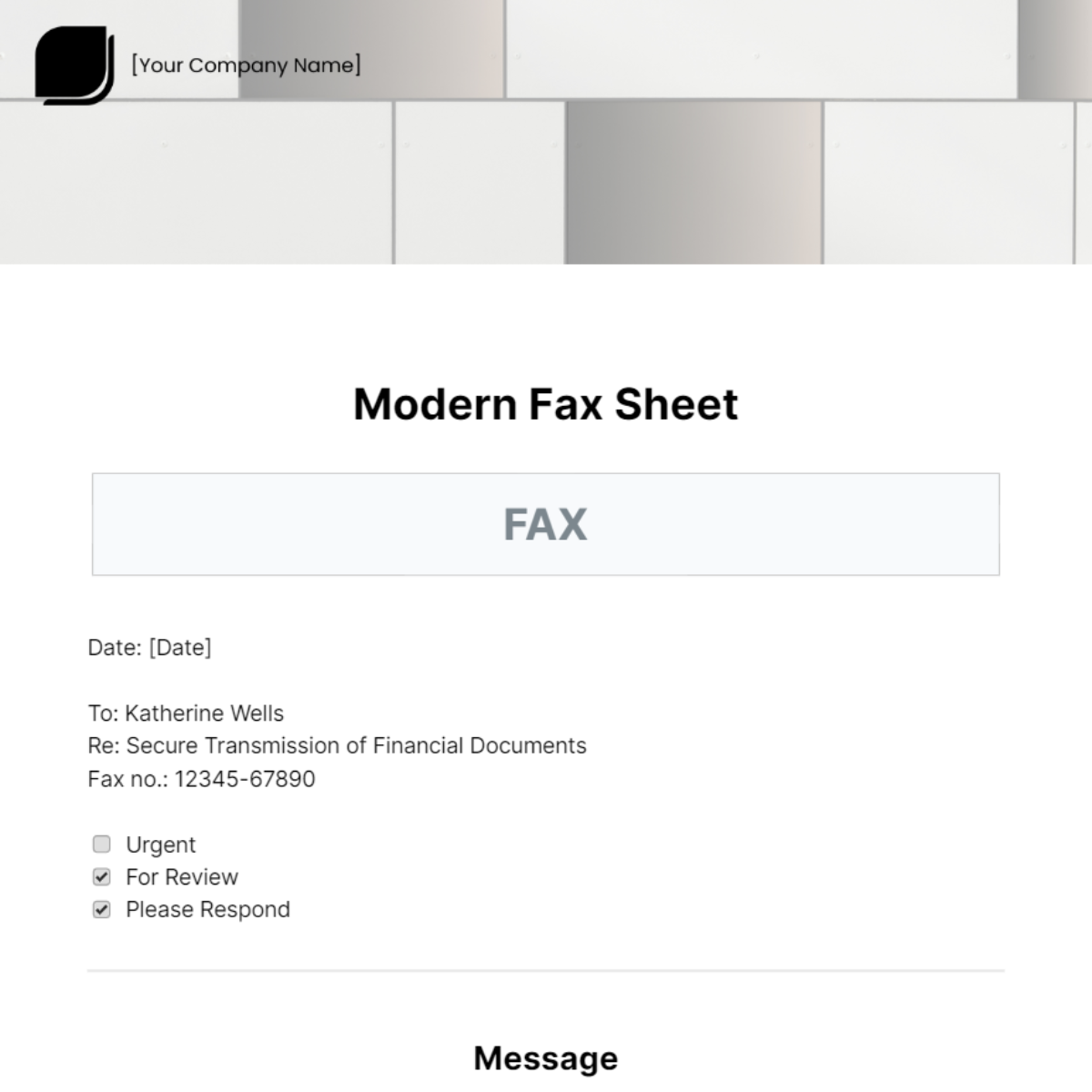 Free Modern Fax Sheet Template